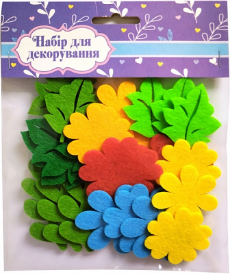 Декор из фетра Цветы + Листики 24 шт. Аплі-Краплі