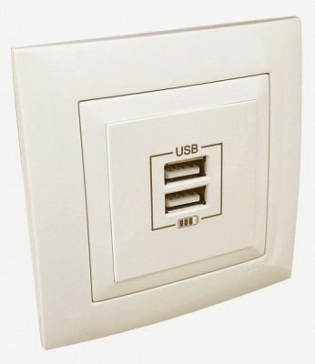 Розетка USB оконечная двойная с заземлением Efapel Apolo IP20 слоновая кость 50384 TMF