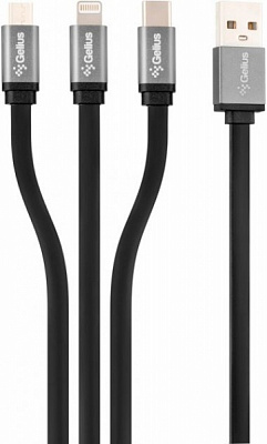 Кабель Gelius Pro Squid GP-UC102 3in1 (MicroUSB/Lightning/Type-C) 1,2 м чорний