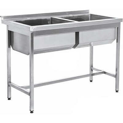 Мийка виробнича 2 секції з бортиком, без полиці Tehma 1200x600x850 мм нержавіюча сталь