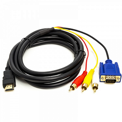 Кабель видео и питания PowerPlant HDMI (M) – VGA (M)/3хRCA (M) 1080p 1 м черный (CA912018) 