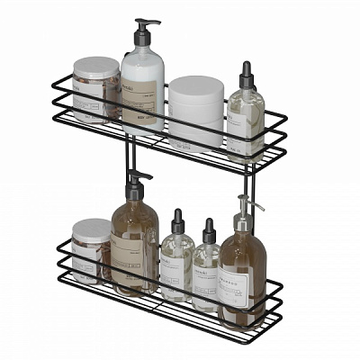 Полка для ванной 2-ярусная 35 см черная 