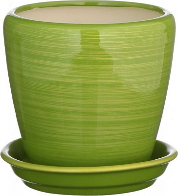 Горшок керамический Ориана-Запорожкерамика Грация №4 глянец салатово-золотистый круглый 1,2л салатовый (056-4-068) 