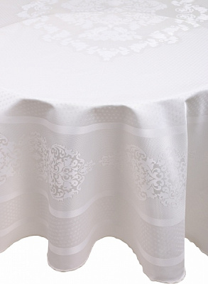 Скатерть Caramel овальная жаккард панно 160x220 см кремовый Karna 