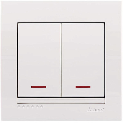 Вимикач двоклавішний Lezard Deriy з підсвіткою 10 А 250В IP20 білий