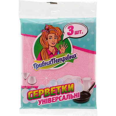 Салфетка универсальная Гривня Петрівна 30х36 см см 3 шт./уп. / в ассортименте