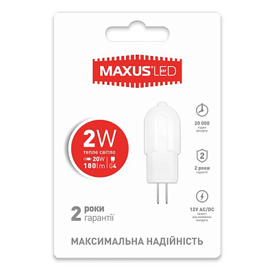 Лампа LED Maxus G4 2 Вт 12V AC/DC 3000K 
