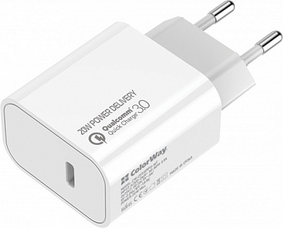 Зарядное устройство ColorWay Power Delivery Port USB Type-C 20W V2 white (CW-CHS026PD-WT) 