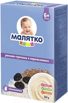 Каша безмолочная Малятко от 6 месяцев Рисово-гречана з чорносливом 8606107543628 200 г 