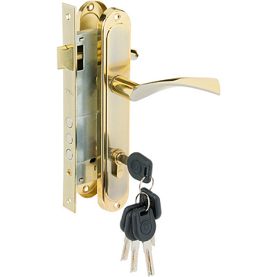 Замок врізний з ручками Bravo PZ 85 мм матовий нікель/золото