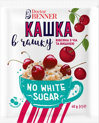 Каша ТМ Doctor BENNER овсяная Кашка в Чашку с чиа и вишней 40 г 
