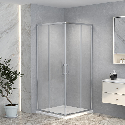 Душевое ограждение квадрат розсув. PURE 90х90х190 см, скло проз 5мм, проф хром алюм