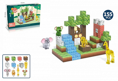 Конструктор магнитный My World Блоки 2.3 см з тваринками 155 элемента CJ-4539683