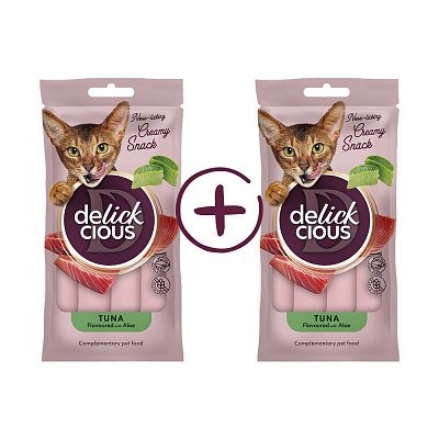 Лакомство для котов DELICKCIOUS тунец и алоэ 1+1, 4х15 г