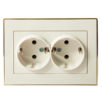 Розетка двойная Lezard Rain белый с золотой вставкой 703-0226-127B