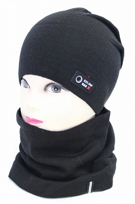 Комплект шапка + снуд для мальчиков Kraft+ р.52-54 черный 2379 