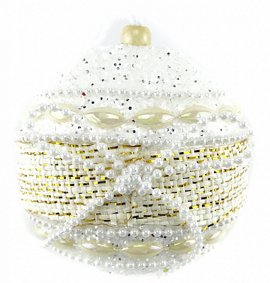 Куля пластик з намистом d 100 мм біло-золотий SDA200710W