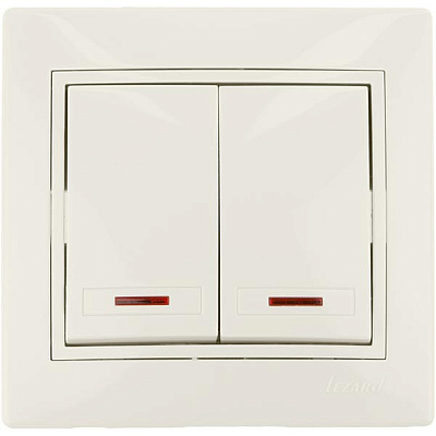 Вимикач двоклавішний Lezard Mira з підсвіткою 10 А 250В IP20 кремовий
