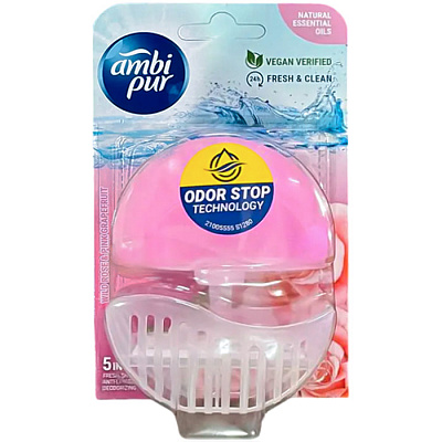 Туалетный блок гелевый Ambi Pur Odor Stop 5в1 Дикая роза и грейпфрут, 55 мл 0,055 л 816294