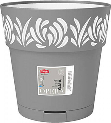 Горщик пластиковий Stefanplast Opera Gaia круглий 7,5 л сірий/білий (88501)