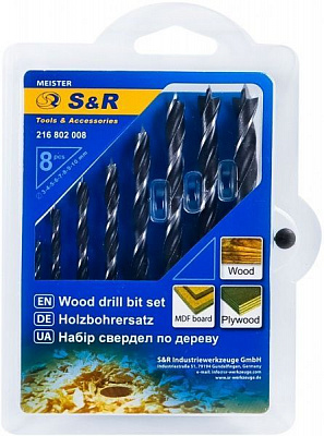 Набор сверл по дереву S&R Meister 3, 4, 5, 6, 7, 8, 9, 10 мм 8 шт. 216802008