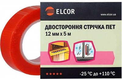 Монтажная двусторонняя лента Элкор прозрачная 12 мм х 5 м TRPET1205
