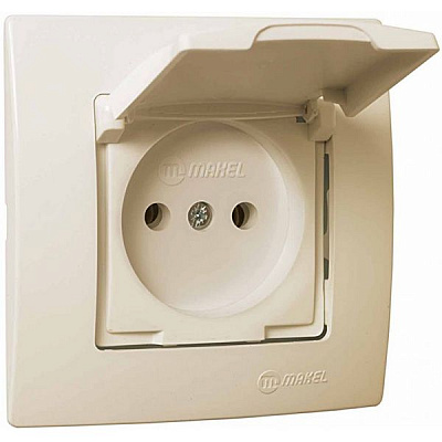 Розетка із заземленням Makel Lillium Natural з кришкою слонова кістка 55229