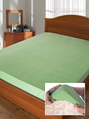 Простынь на резинке Дизайн 5 (махровое) 200x160 см оливковый Ярослав 