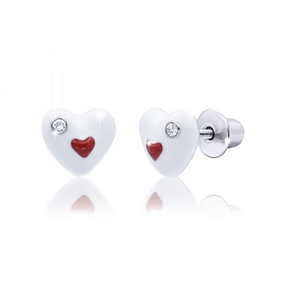 Сережки-пусети UMa&UMi Серце в серці біло-червоне