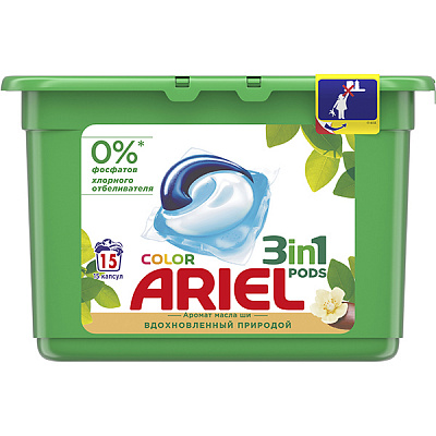 Капсулы для машинной стирки Ariel Pods Все-в-1 Масло Ши 15 шт.