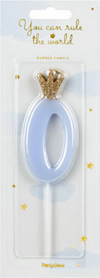 Свеча для торта Partydeco цифра 0 пастель голубая 9,5 см (SCU6-0-001J)