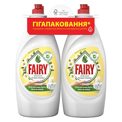 Средство для ручного мытья посуды Fairy Ромашка и витамин Е 2 шт. 0,9л