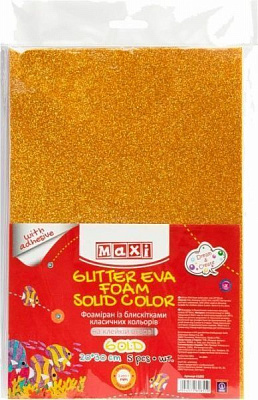 Фоаміран з блискітками на клейкій основі MX61855 2 мм 20х30 см золотистий