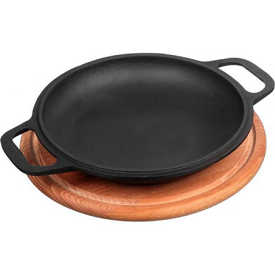 Сковорода чугунная порционная с деревянной подставкой 20 см 02032D Biol