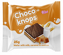 Вафли CHOCO-KNOPS с молочными начинками с карамелью и арахисом 25 г 