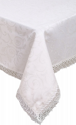 Скатертина з гіпюром KDK прямокутна 160x220 см кремовий Karna