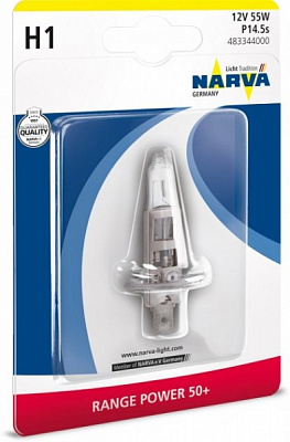 Лампа галогенна Narva NV 48334.1B H1 P14.5s 12В 55 Вт 1 шт.