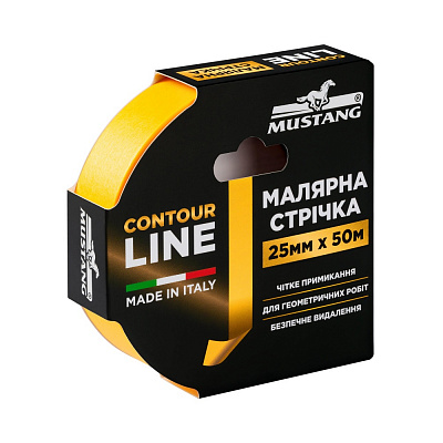 Лента малярная Mustang CONTOUR LINE желтая 25 мм x 50 м