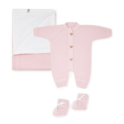 Человечек + плед и пинетки р.62 розовый 