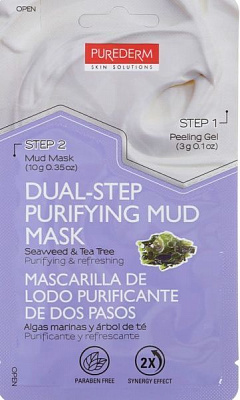 Маска для обличчя Purederm Face Care двоступенева очищаюча-оновлююча морські водорості і чайне дерево 13 мл 2 шт.