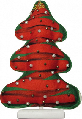 Прикраса новорічна на підставці Ялинка червона стрічка з перлинами 30 см