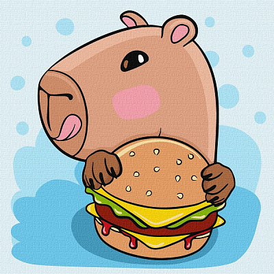 Картина за номерами Капібара і бургер 30х30 см Ideyka