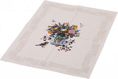 Рушник весняний букет 47x60 см Білоруський льон коричнево-фіолетовий