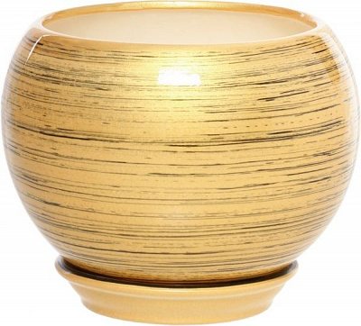 Горщик керамічний Оріана-Запоріжкераміка Куля глянець золотий-чорний круглий 1,4л золотий/чорний (037-2-140)