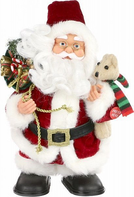 Декоративна фігура Дід Мороз із подарунками і ведмедем 25 см