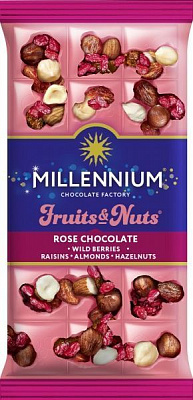 Шоколад Millennium Fruits&Nuts с миндалем цельным лесным орехом клюквой и изюмом 80 г