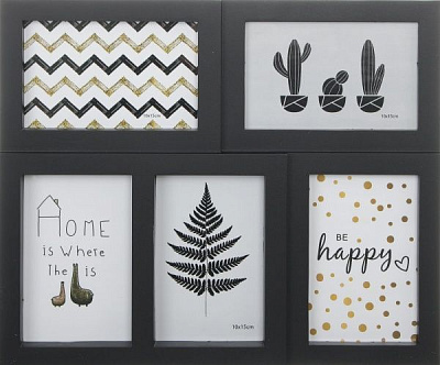 Коллаж на 5 фото 37х31х2,3 см 10x15 см черный 