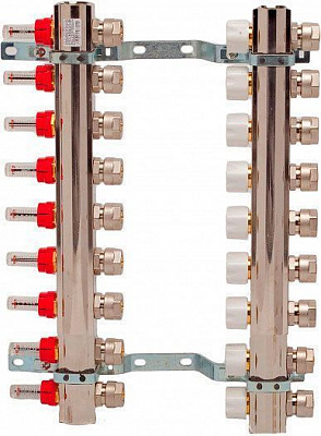 Колекторна група Luxor з витратомірами та термоклапанами М30х1,5 9 виходів з євроконусом 16х2 Luxor