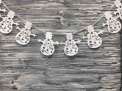 Декорация новогодняя из фетра Гирлянда Снеговик 2 м