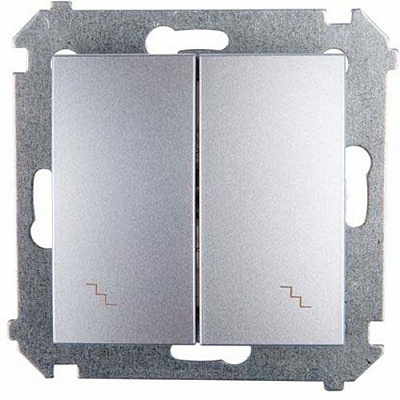 Вимикач двоклавішний Simon 54 без підсвітки 10 А 250В сріблястий DW6/2.01/43